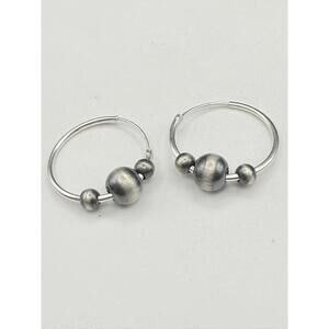 Native Made Graduated 7mm Bead Hoop Sterling Silver 925 Earrings
